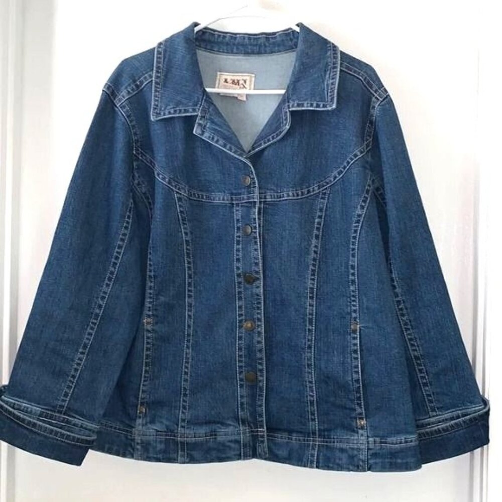 AMX Womens Plus Size 1X Denim Jacket Classic Button-Down Style